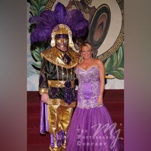 Panoply mermaid purple evening gown. Fully beaded bodice. Corset back.